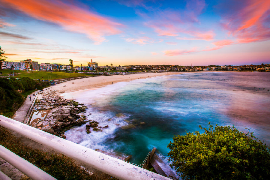 Bella Home Bondi Sea View & Pink Sky Print Canvas Ready to hang