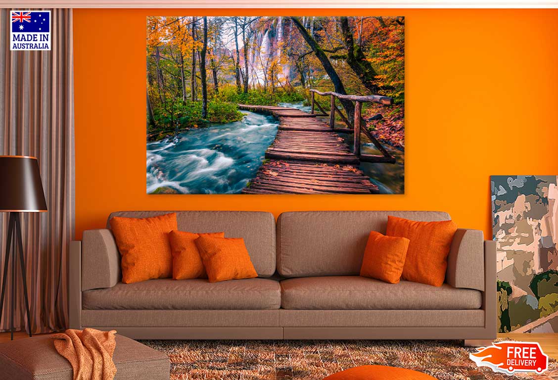 Wooden Bridge View Plitvice Park Photograph Print 100% Australian Made