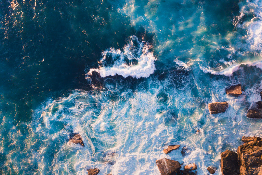 Aerial View of Waves & Rocks Photograph Print 100% Australian Made