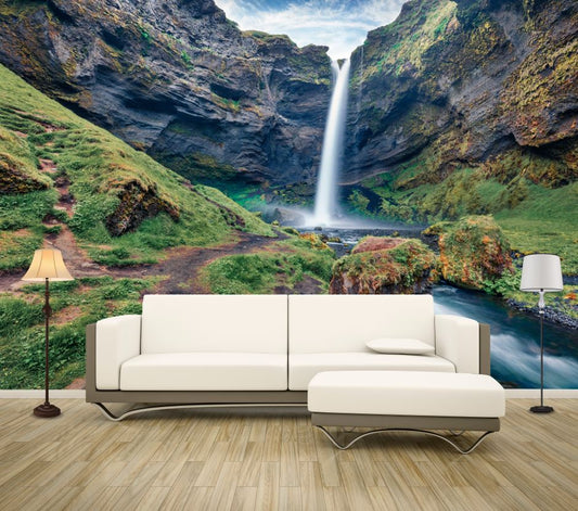 Wallpaper Murals Peel and Stick Removable Kvernufoss Waterfall Nature Scenery High Quality