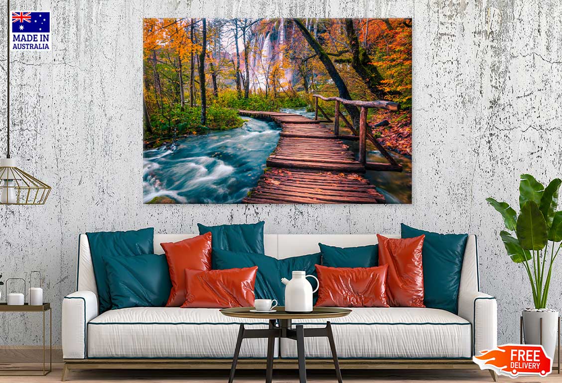 Wooden Bridge View Plitvice Park Photograph Print 100% Australian Made