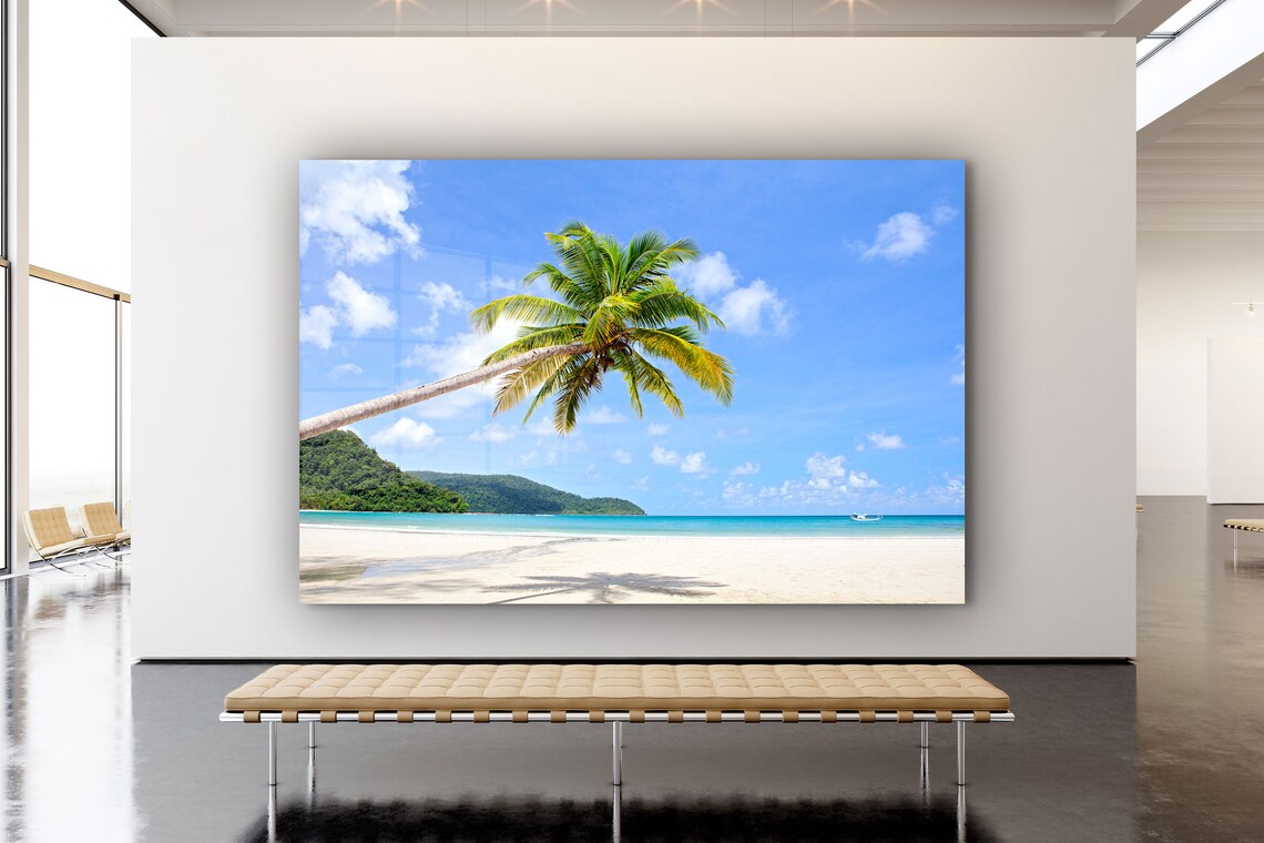 Palm Tree near Beach Print Tempered Glass Wall Art 100% Made in Australia Ready to Hang