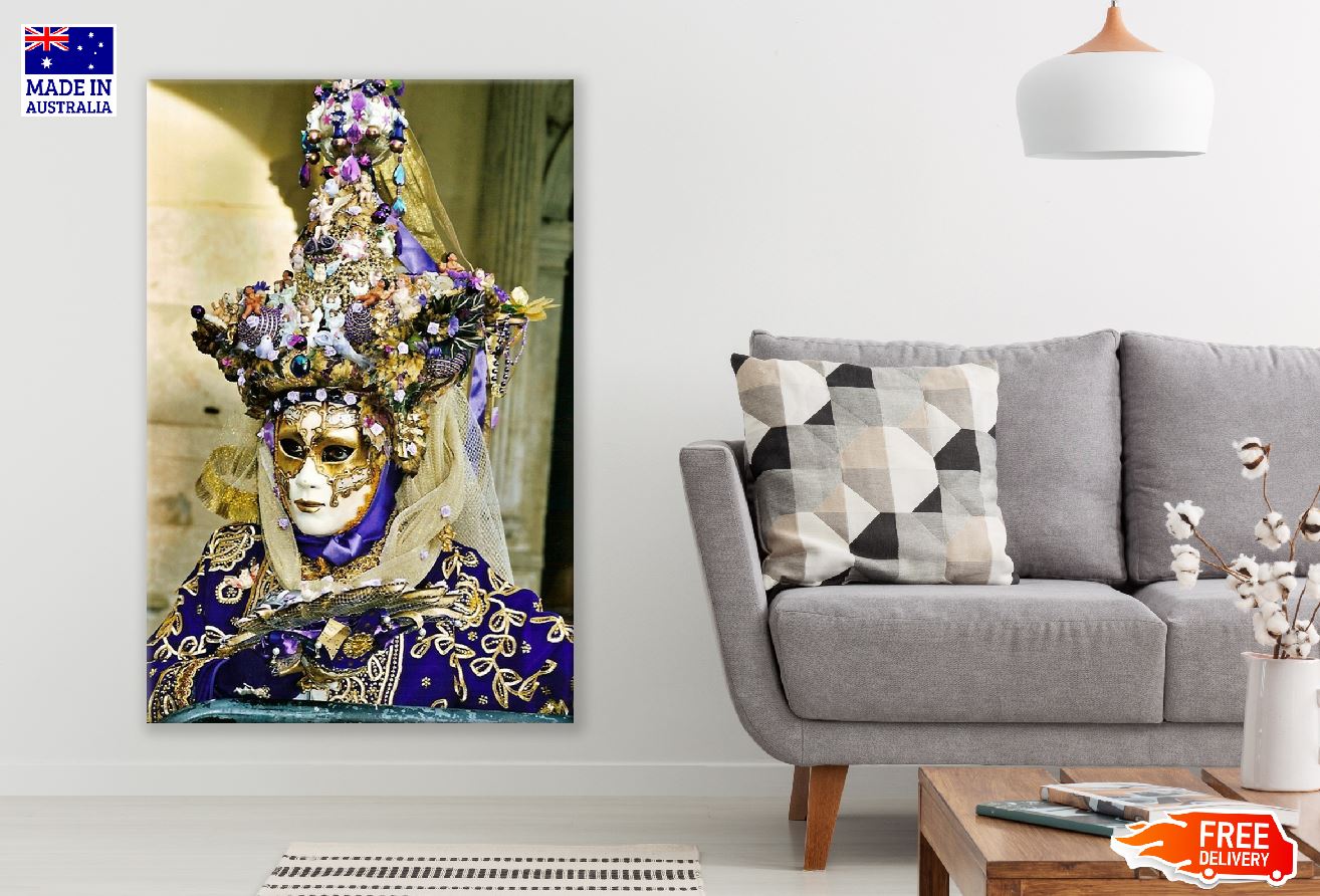 Woman with Carnival White & Gold Mask Photograph Print 100% Australian Made