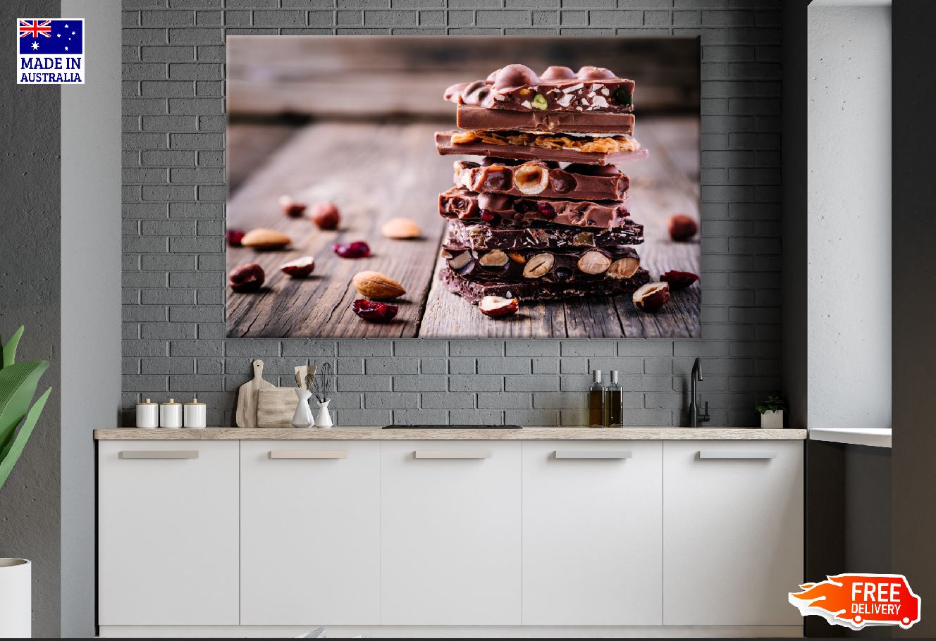 Stack of Milk and Dark Chocolate with Nuts Photograph Print 100% Australian Made