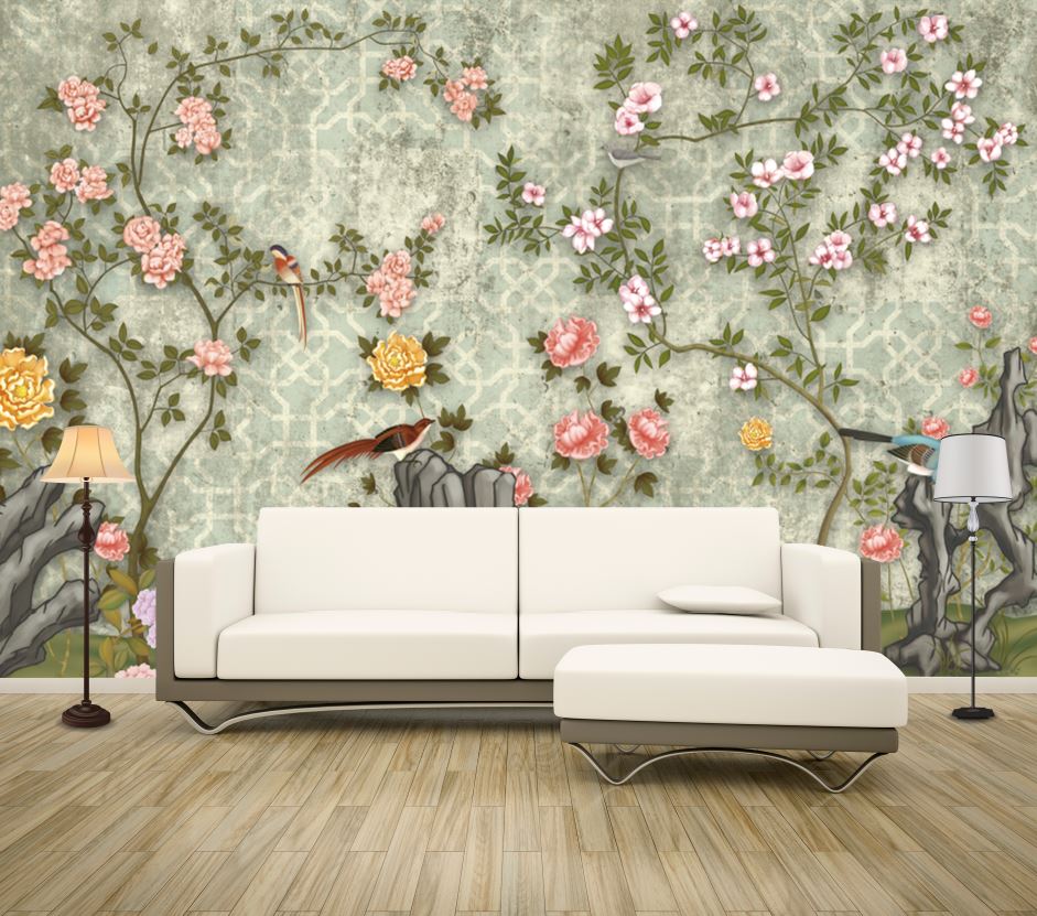 Wallpaper Murals Peel and Stick Removable Floral Bird Design High Quality