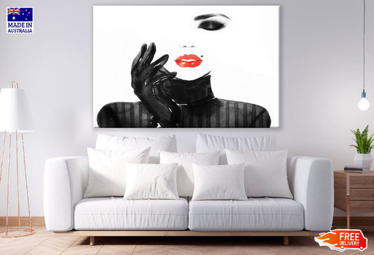 Makeup Woman Face with Black Coat Watercolor Painting Print 100% Australian Made