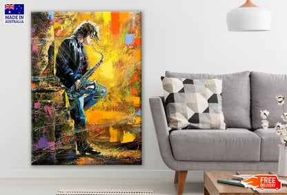 Man Playing Saxophone in Street Abstract Watercolor Painting Print 100% Australian Made