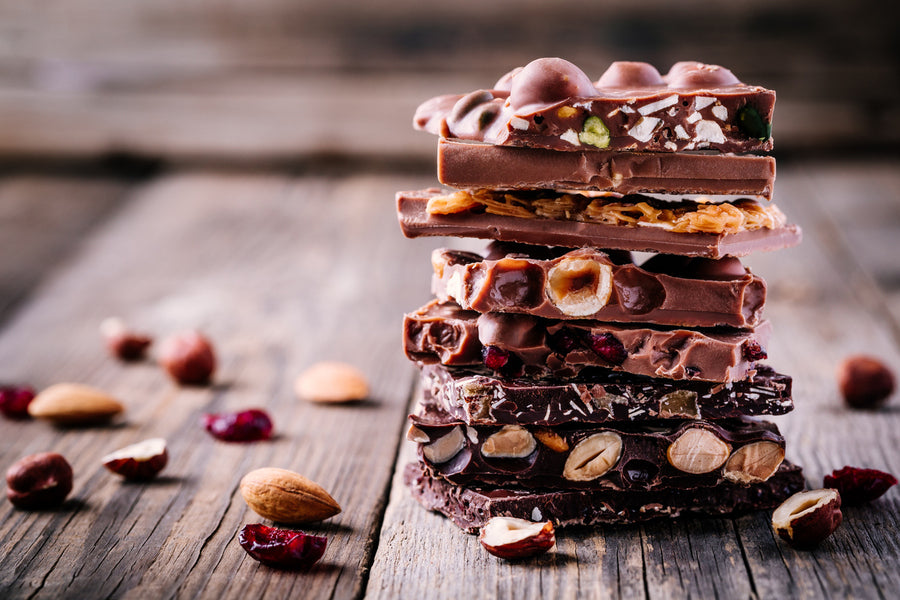 Stack of Milk and Dark Chocolate with Nuts Photograph Print 100% Australian Made