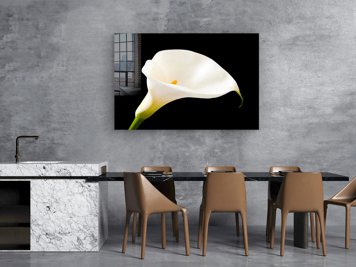 White Lily on Dark View Print Tempered Glass Wall Art 100% Made in Australia Ready to Hang