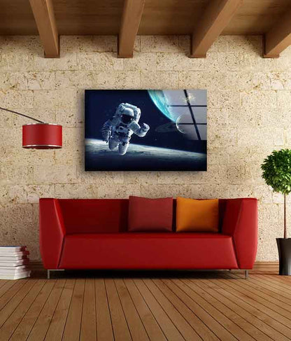 Astronaut & Planets Photograph Acrylic Glass Print Tempered Glass Wall Art 100% Made in Australia Ready to Hang