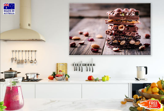 Stack of Milk and Dark Chocolate with Nuts Photograph Print 100% Australian Made