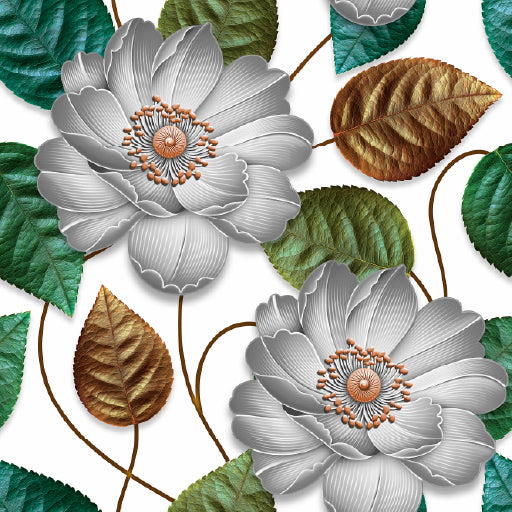 Square Canvas Silver Flower & Leaves 3D Design High Quality Print 100% Australian Made