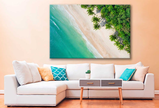 Bella Home Blue Sea with Palm Trees Aerial Print Canvas Ready to hang