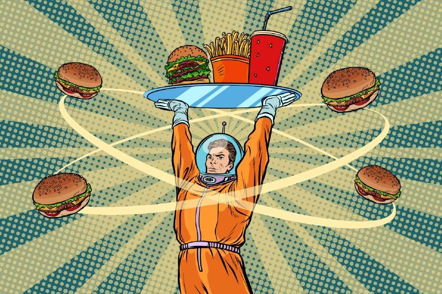 Astronaut Holding a Burger Plate Illustration Print 100% Australian Made