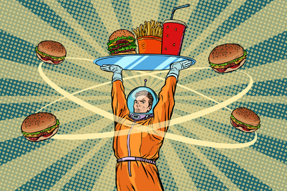 Astronaut Holding a Burger Plate Illustration Print 100% Australian Made