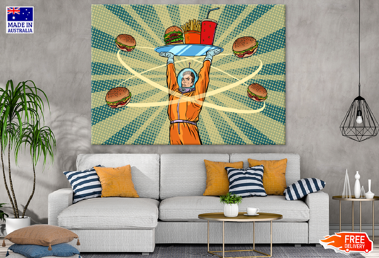 Astronaut Holding a Burger Plate Illustration Print 100% Australian Made
