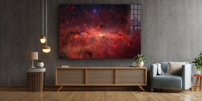 Red Milky Way Space Print Tempered Glass Wall Art 100% Made in Australia Ready to Hang