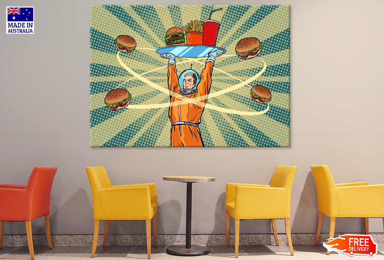 Astronaut Holding a Burger Plate Illustration Print 100% Australian Made