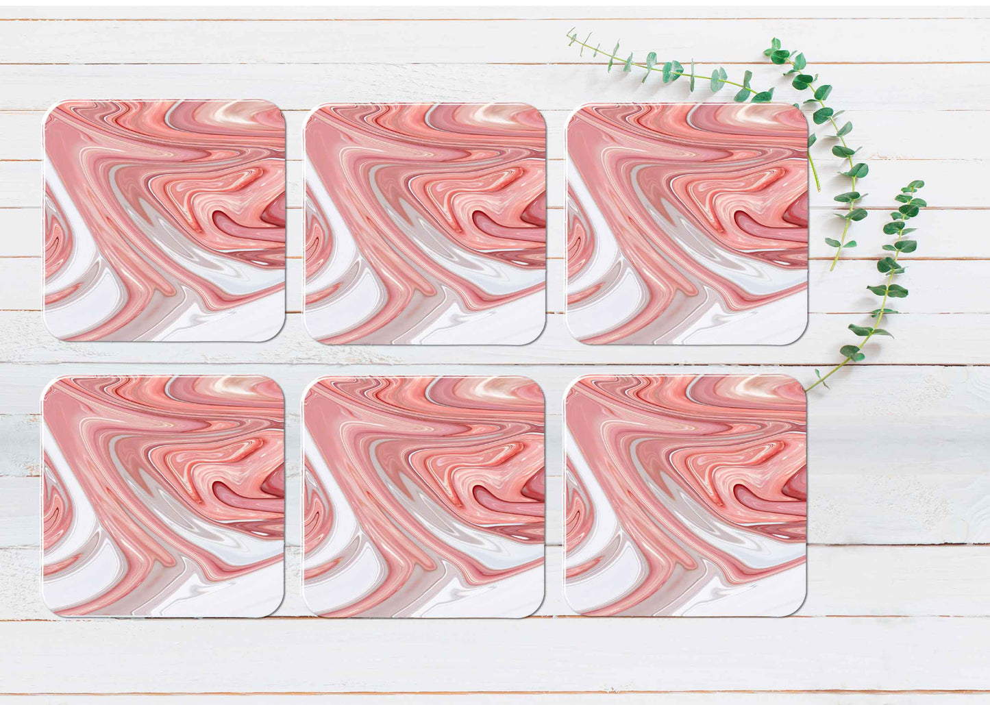 Beige Pink Grey Fluid Abstract Design Coasters Wood & Rubber - Set of 6 Coasters