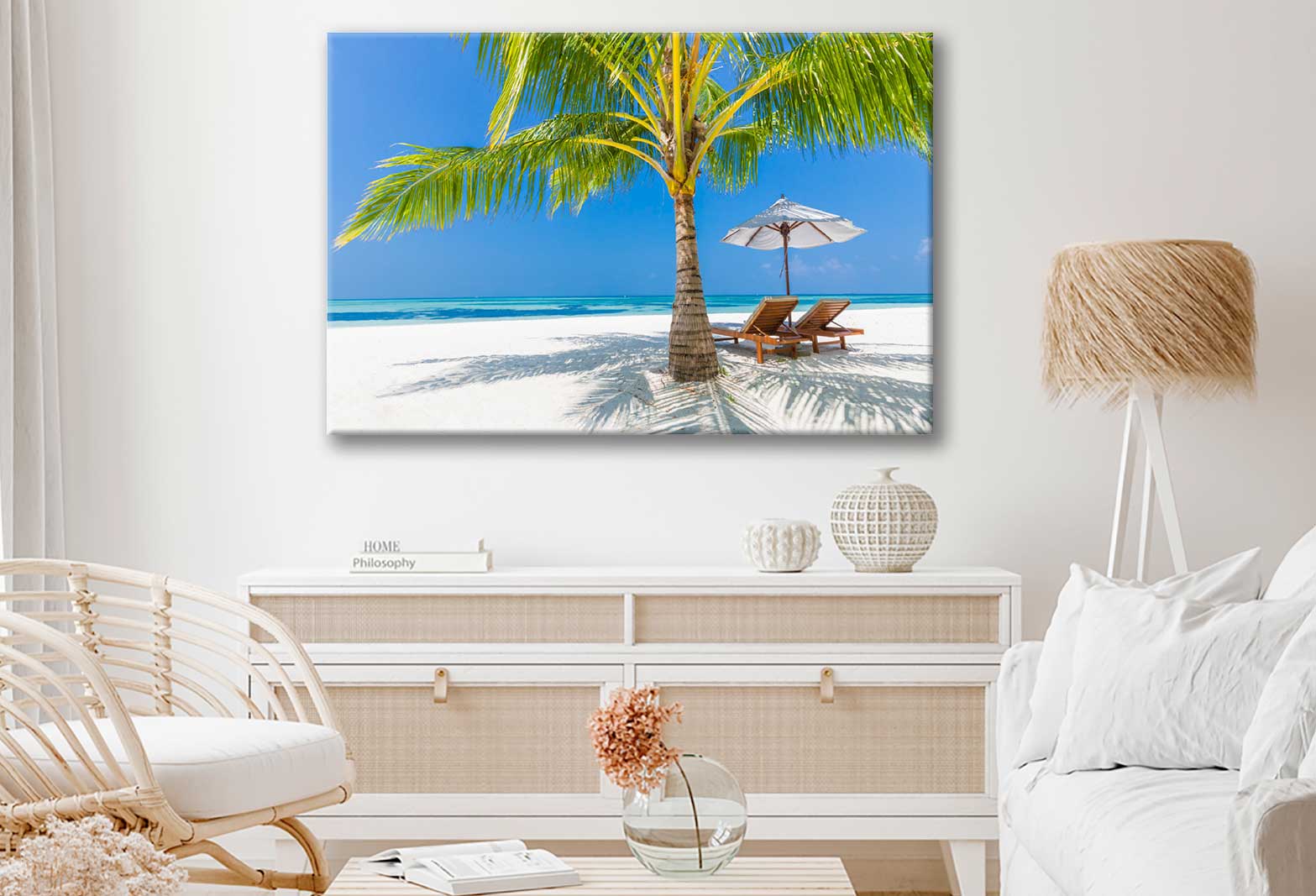 Bella Home Palms Beach Hut With Chairs on Beach Print Canvas Ready to hang