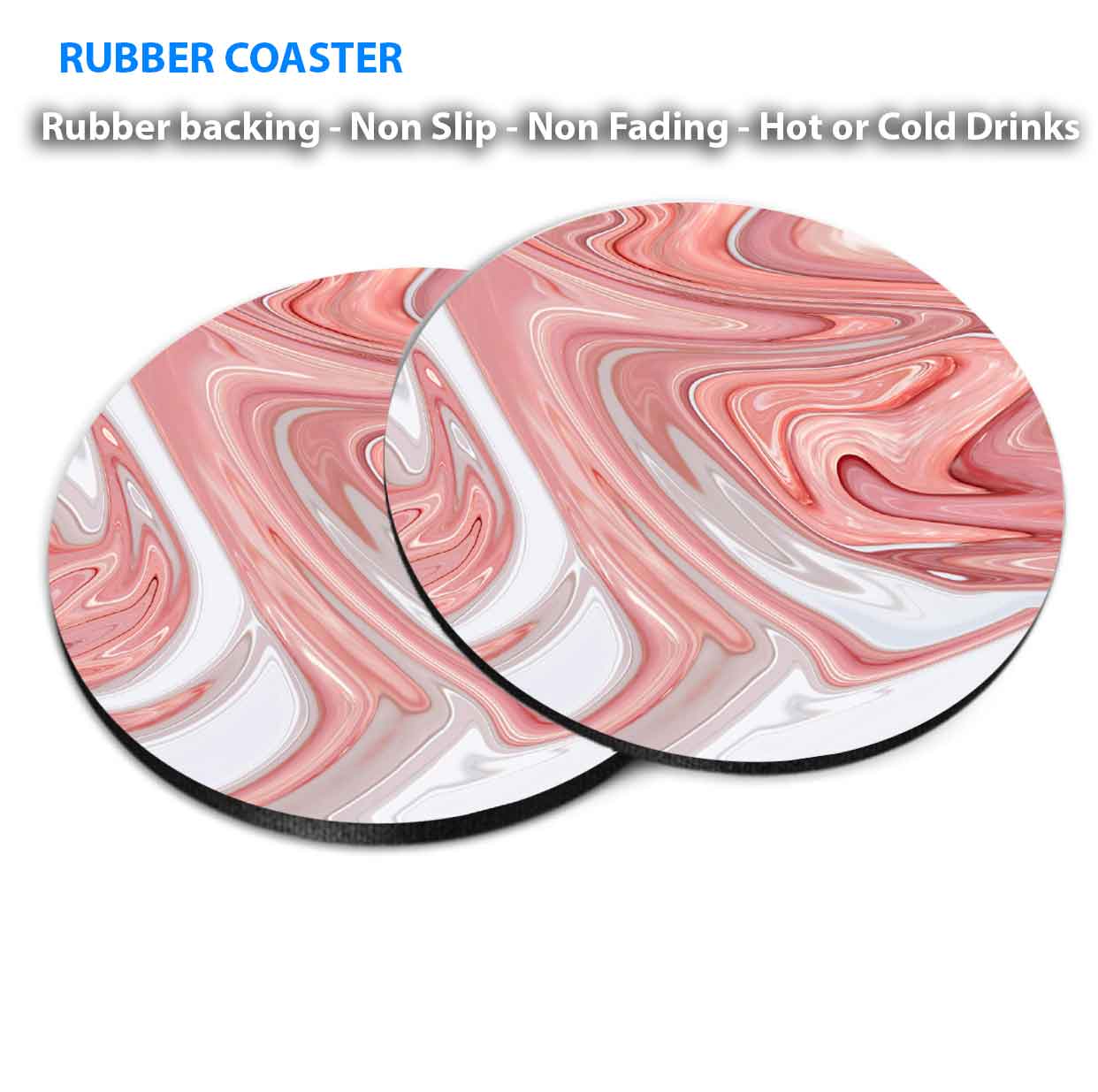 Beige Pink Grey Fluid Abstract Design Coasters Wood & Rubber - Set of 6 Coasters