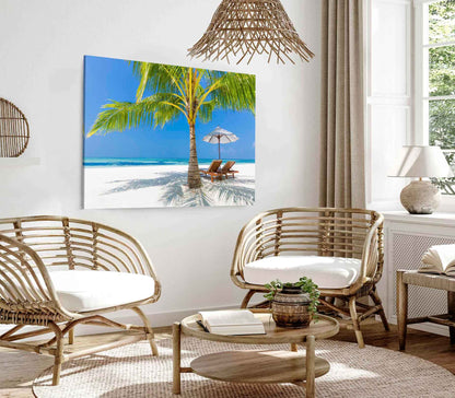 Bella Home Palms Beach Hut With Chairs on Beach Print Canvas Ready to hang