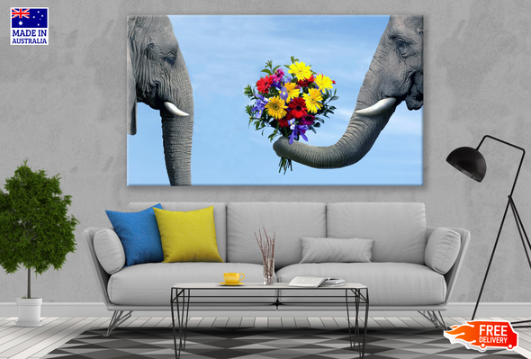 Elephant Giving Flower Bouquet Print 100% Australian Made