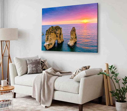 Bella Home Sunset & Pigeons Rock in Beirut Print Canvas Ready to hang