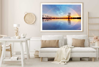 Tree on Lake Rainbow Sky Sunrise Photograph Home Decor Premium Quality Poster Print Choose Your Sizes