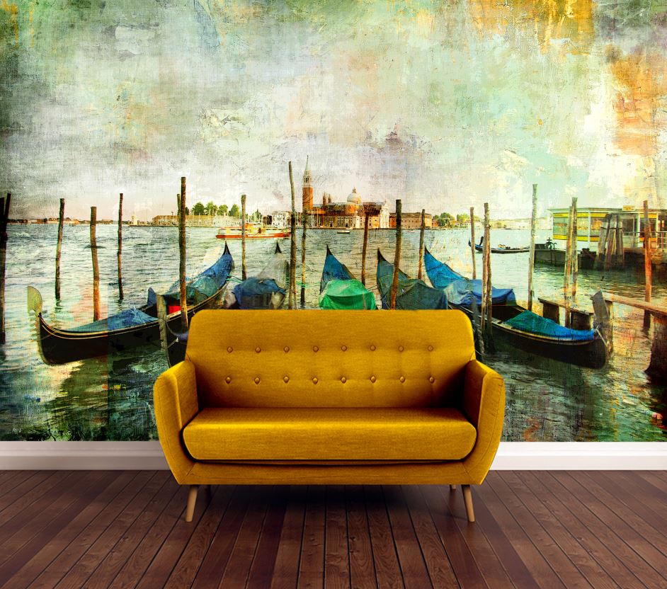 Wallpaper Murals Peel and Stick Removable Boats on River Watercolor Painting High Quality