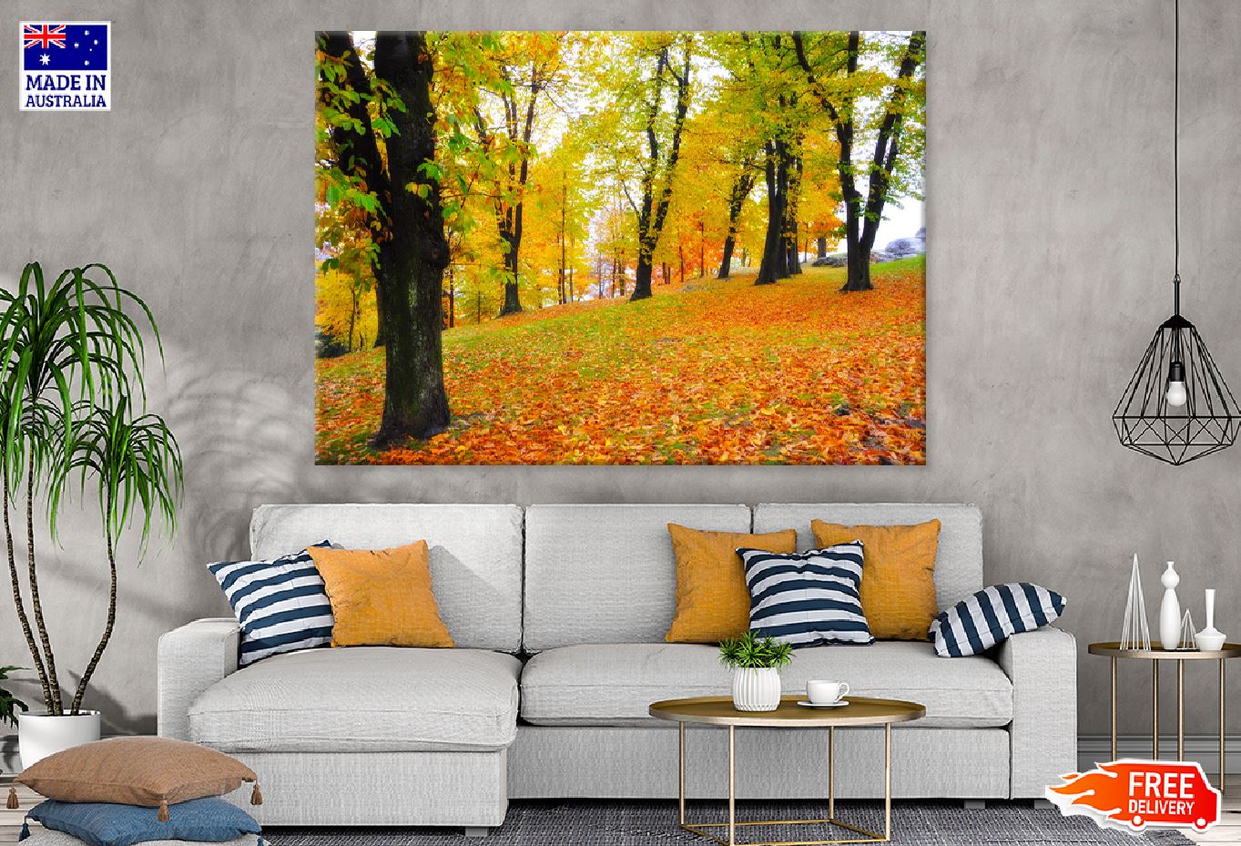 Yellow Red Autumn Trees Park View Photograph Print 100% Australian Made