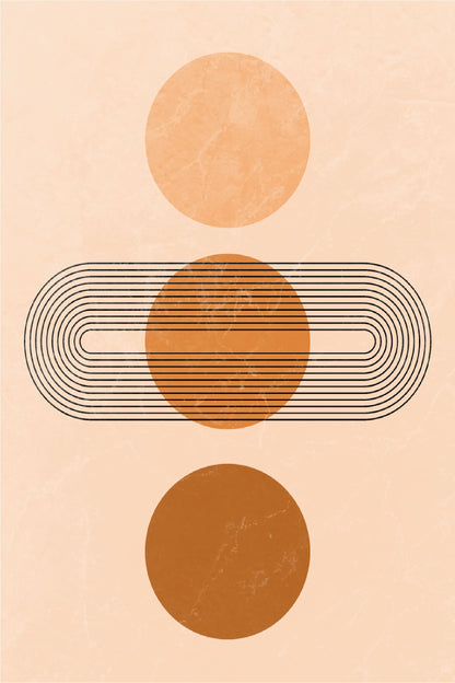 Orange and Brown Circles Black Line Art Print 100% Australian Made