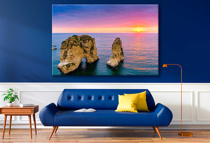 Bella Home Sunset & Pigeons Rock in Beirut Print Canvas Ready to hang