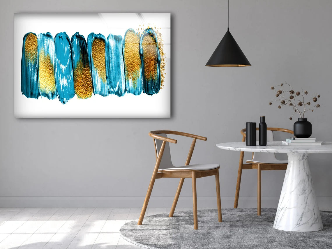 Blue White & Gold Oil Painting Acrylic Glass Print Tempered Glass Wall Art 100% Made in Australia Ready to Hang