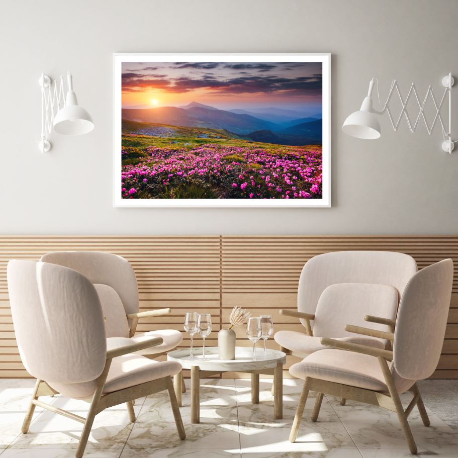 Flower Field Sunset Scenery View Home Decor Premium Quality Poster Print Choose Your Sizes