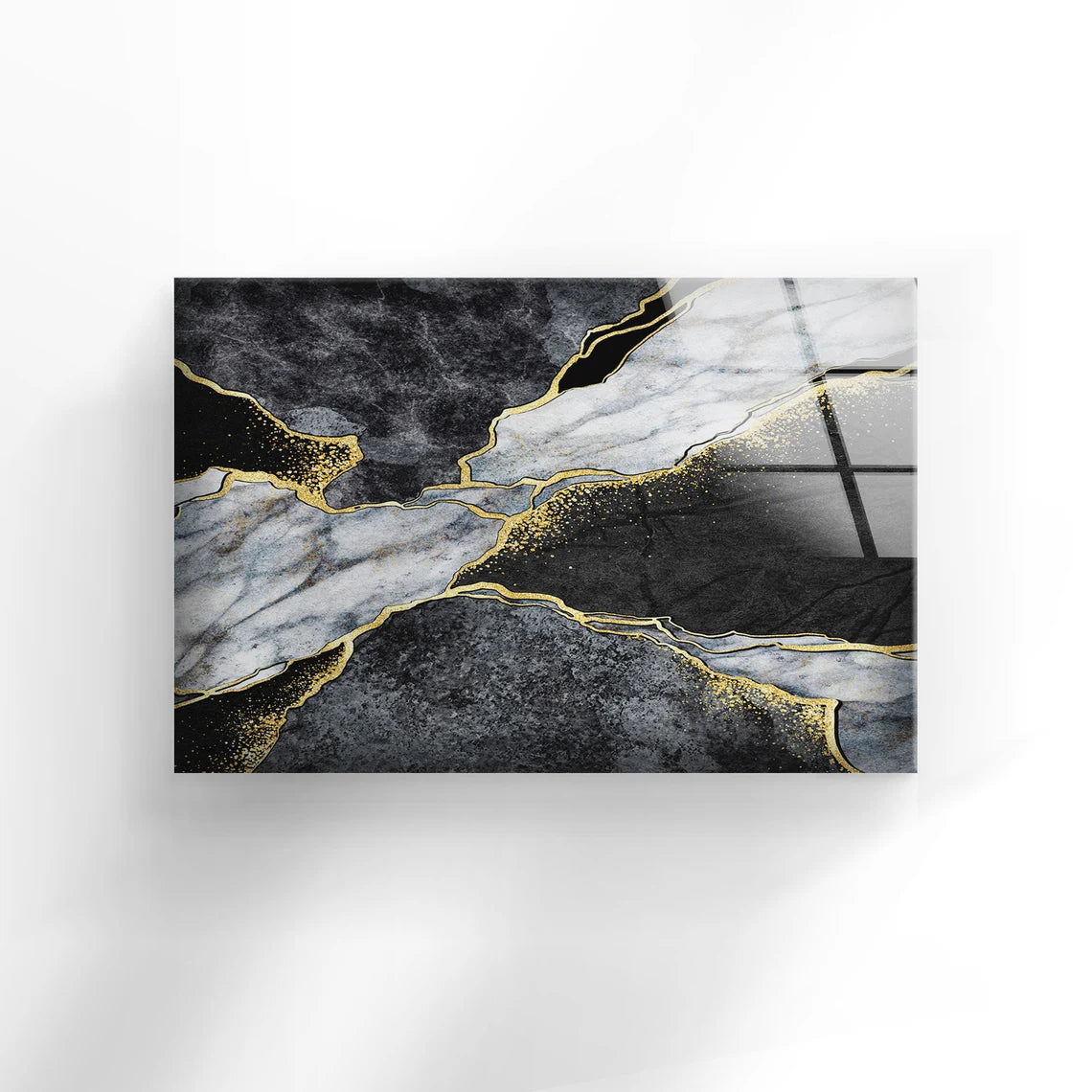 Grey Black & Gold Abstract Design Acrylic Glass Print Tempered Glass Wall Art 100% Made in Australia Ready to Hang