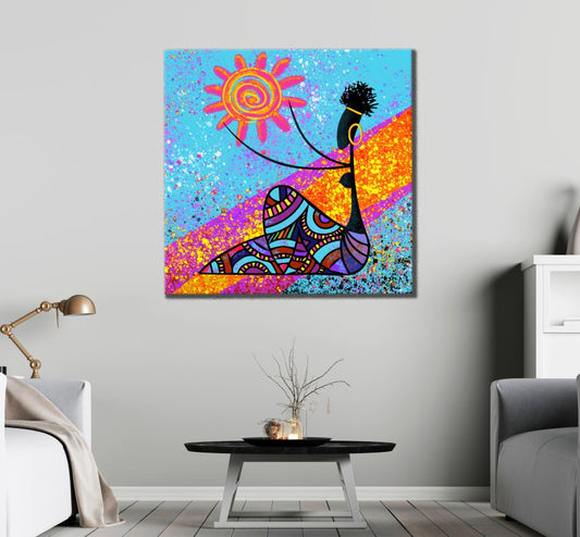 Square Canvas Ancient Woman & Sun Abstract Art High Quality Print 100% Australian Made