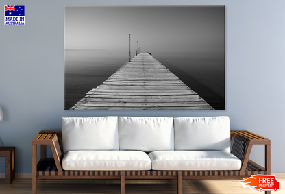 Wooden Pier On Lake View B&W Photograph Print 100% Australian Made