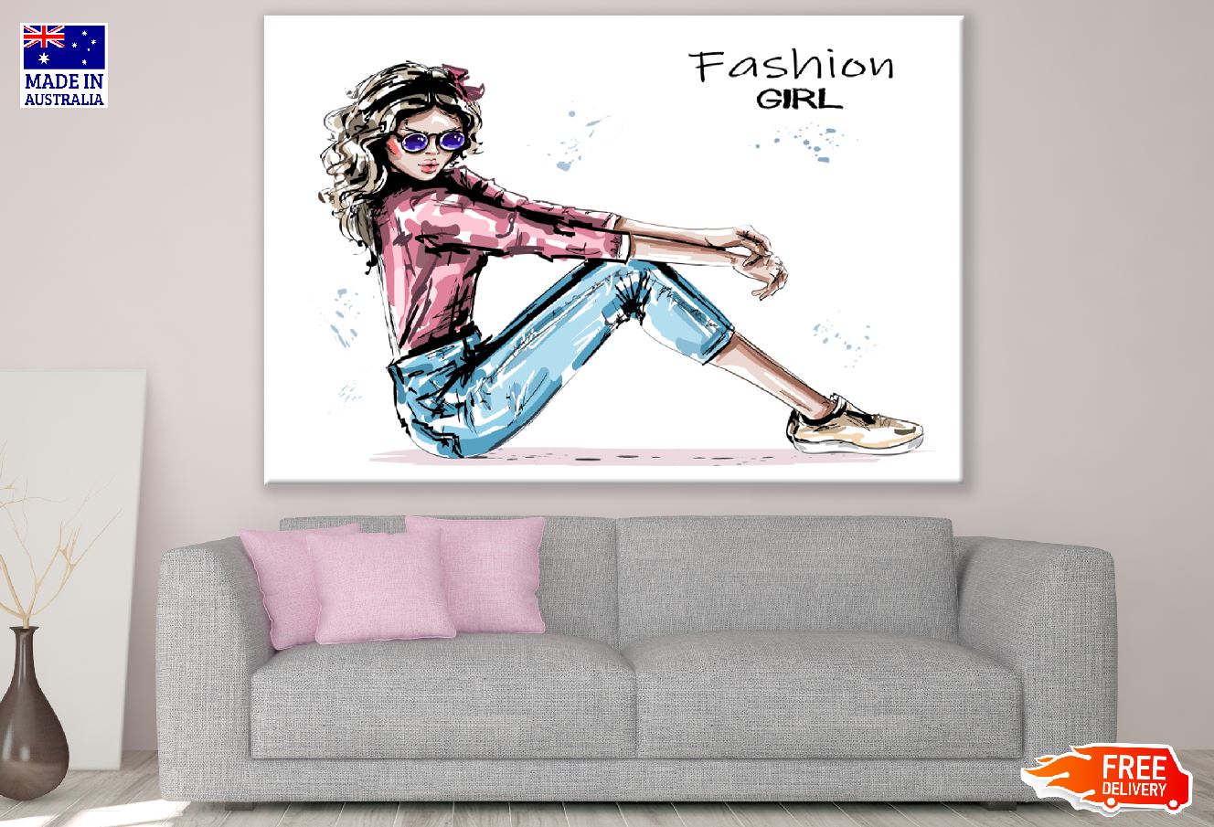 Young Woman Sitting on Floor Illustration Print 100% Australian Made