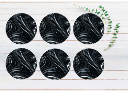 Black Grey Fluid Abstract Design Coasters Wood & Rubber - Set of 6 Coasters