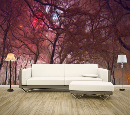 Wallpaper Murals Peel and Stick Removable Red Tree Forest High Quality