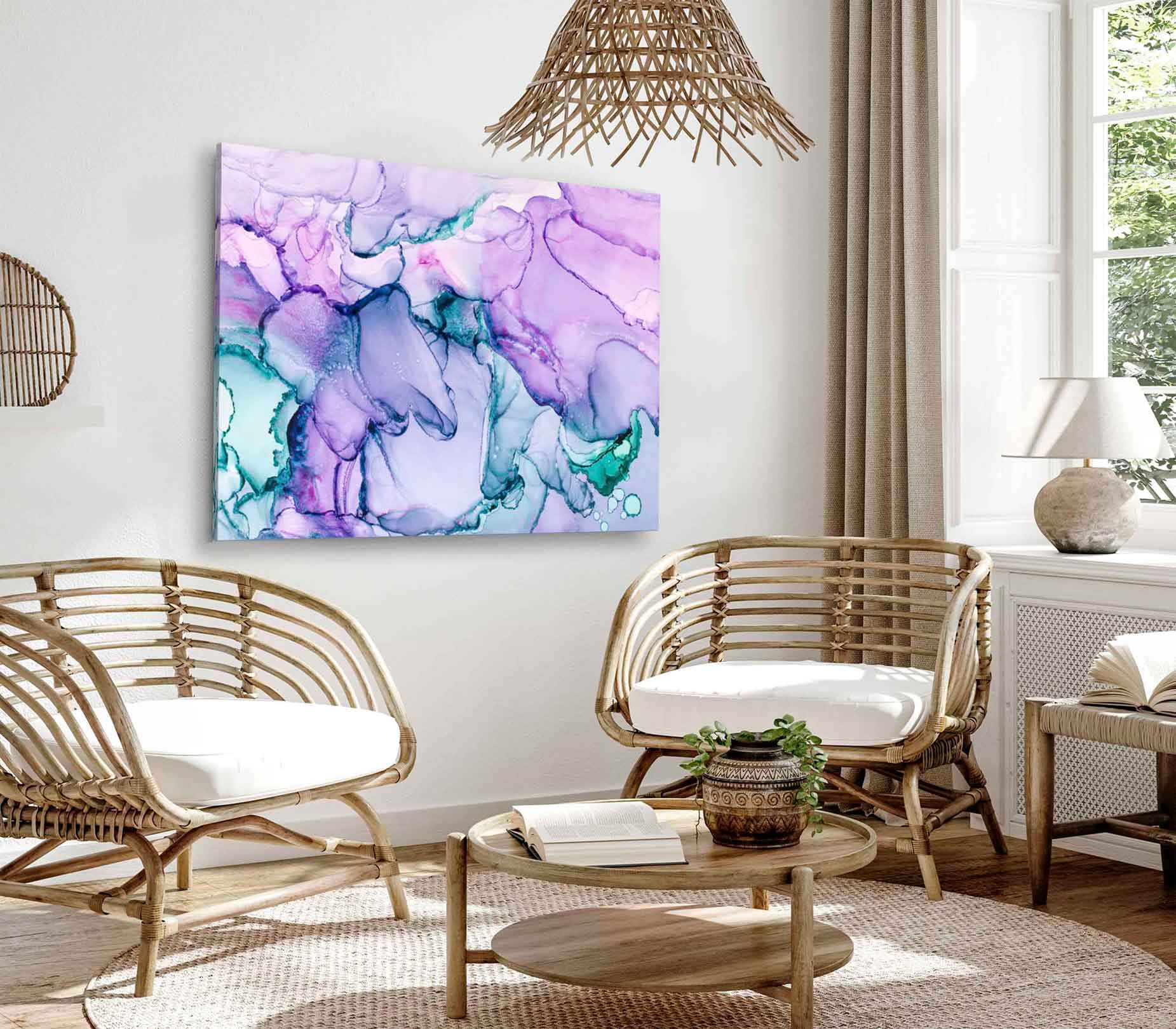 Bella Home Green Purple Abstract Alcohol Ink Print Canvas Ready to hang