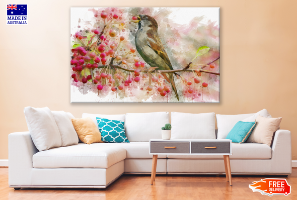 Bird Eating Cherries Painting Print 100% Australian Made