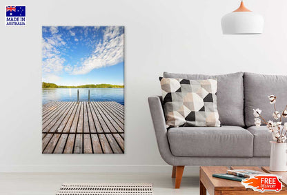 Wooden Pier near Lake & Blue Sky Scenery Print 100% Australian Made