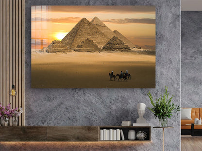 Pyramid in Egypt Sunset Print Tempered Glass Wall Art 100% Made in Australia Ready to Hang