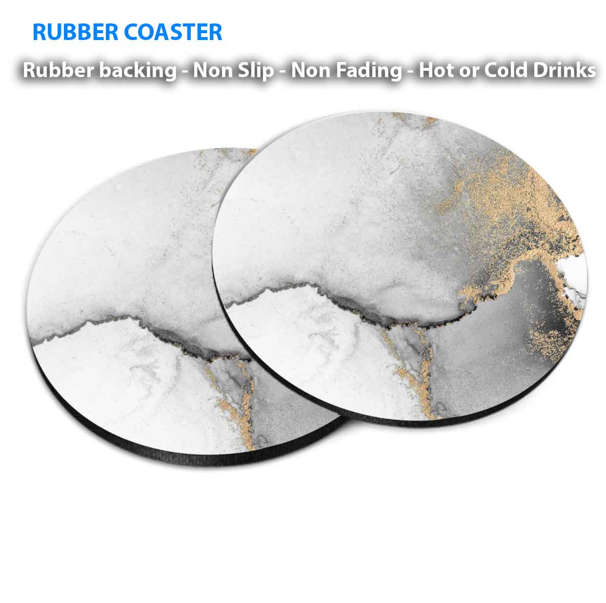 Silver Gold Splash Marble Abstract Coasters Wood & Rubber - Set of 6 Coasters