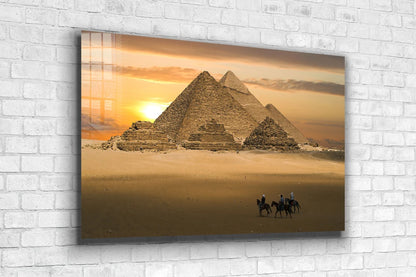 Pyramid in Egypt Sunset Print Tempered Glass Wall Art 100% Made in Australia Ready to Hang