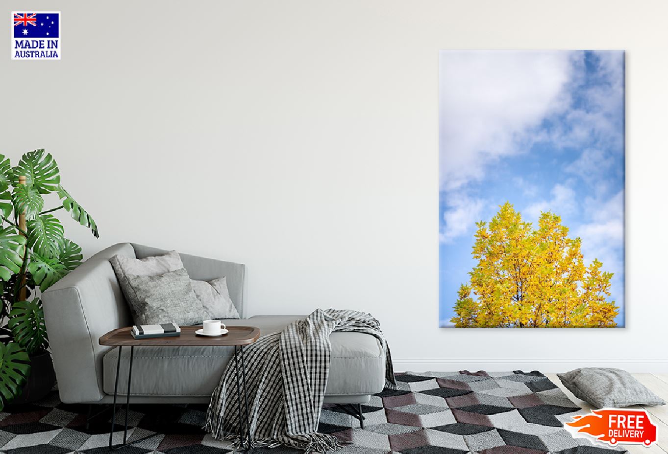 Yellow Autumn Tree Blue Sky View Photograph Australia Print 100% Australian Made