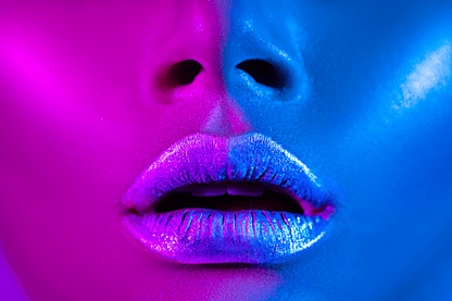 Silver Lips Woman in Blue & Purple Lights Photograph Print 100% Australian Made