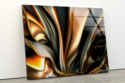 Gold & Brown Abstract Fractal Liquid 3D Design Acrylic Glass Print Tempered Glass Wall Art 100% Made in Australia Ready to Hang